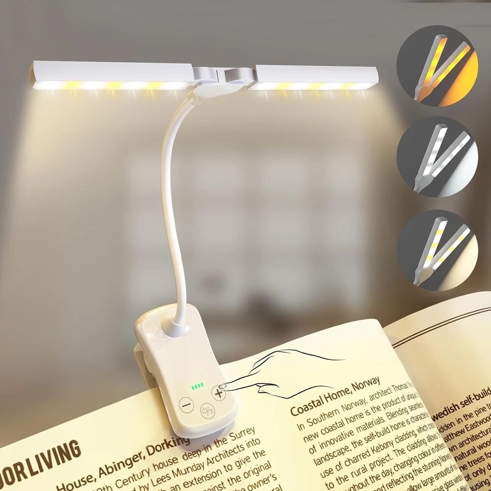 

14 LED Clip On Book Light 3 Colors 8 Brightness USB Rechargeable Night Light Portable Reading Light Book Lamp