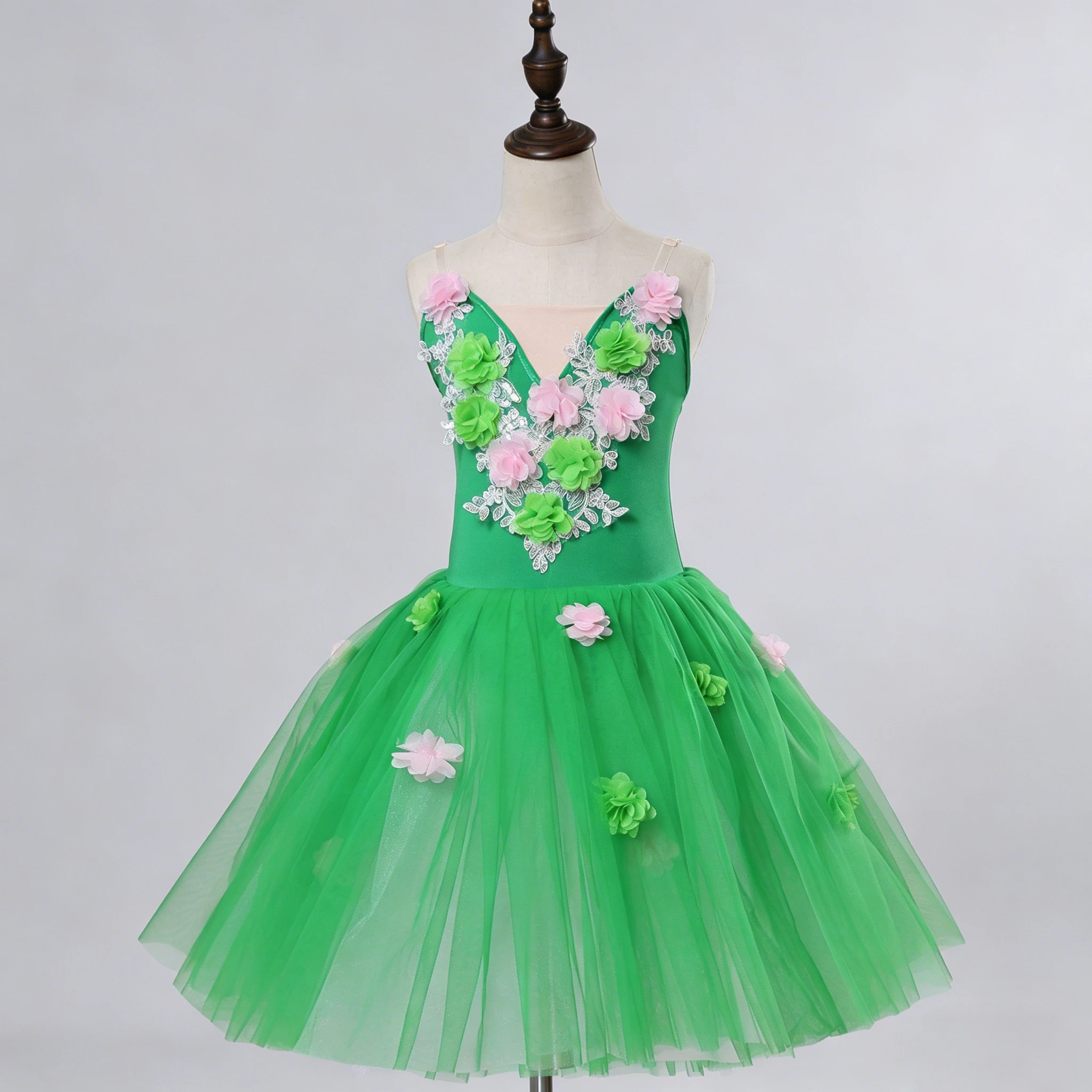プロのロマンチックなチュチュバレエドレススリップフラワーガーゼパッチワークバレリーナパーティードレス子供女の子バレエダンス衣装