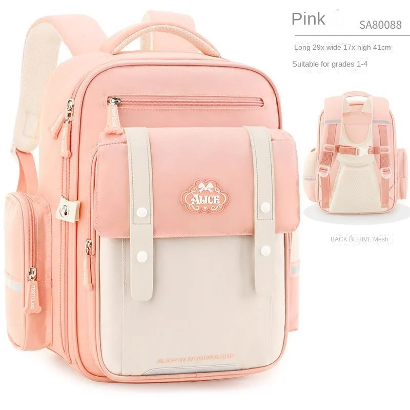 Disney New Girl School Bag Alice Grade 1-4 Primary Student Shoulder Orthopedic Backpack Large Capacity Light Kids Gifts Mochilas