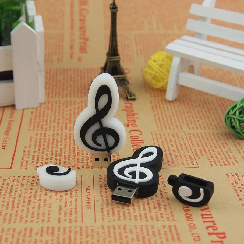 Musical Note USB Flash Drive para Crianças, Presentes Criativos Bonitos, Memory Stick, Caneta dos desenhos animados, U Disco 2.0, 4GB, 64GB, Capacidade Real