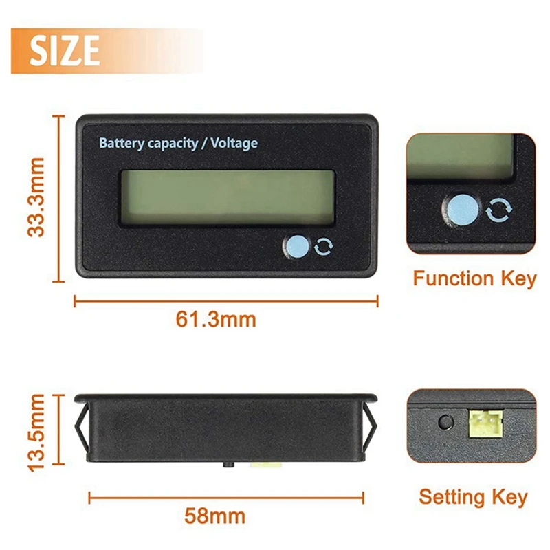 2X Battery Meter Battery Capacity Voltage Monitor, DC 12/24/36/48/60/72/84V Battery Capacity Voltage Gauge Indicator