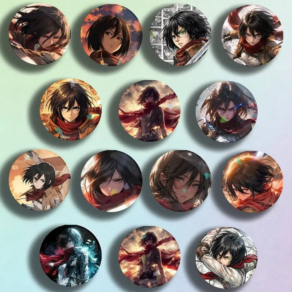 

Attack on Titan Mikasa Ackerman Icon Badge Handmade Tinplate Brooch for Backpack Clothes Chest Ornament Gifts