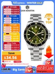 Reloj San Martin Diver GMT de 39mm con esfera esmaltada NH34 de acero inoxidable, reloj de lujo para hombre, reloj mecánico automático con zafiro luminoso SN0136