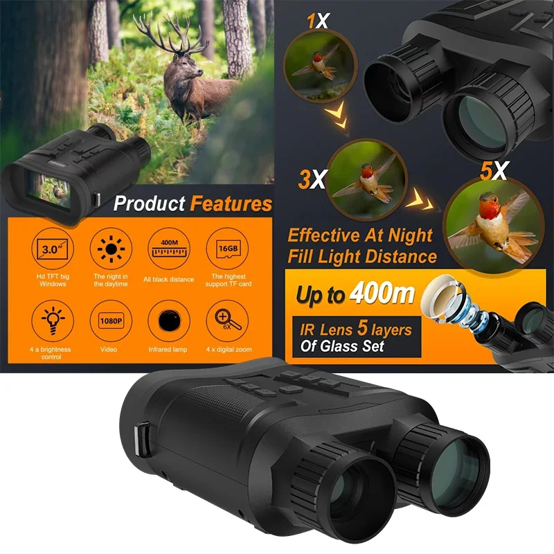 

3inch HD screen Night Vision Binoculars 1080P 6X Digital Zoom Telescope Goggles MINI80 IR Camera For Hunting Surveillance