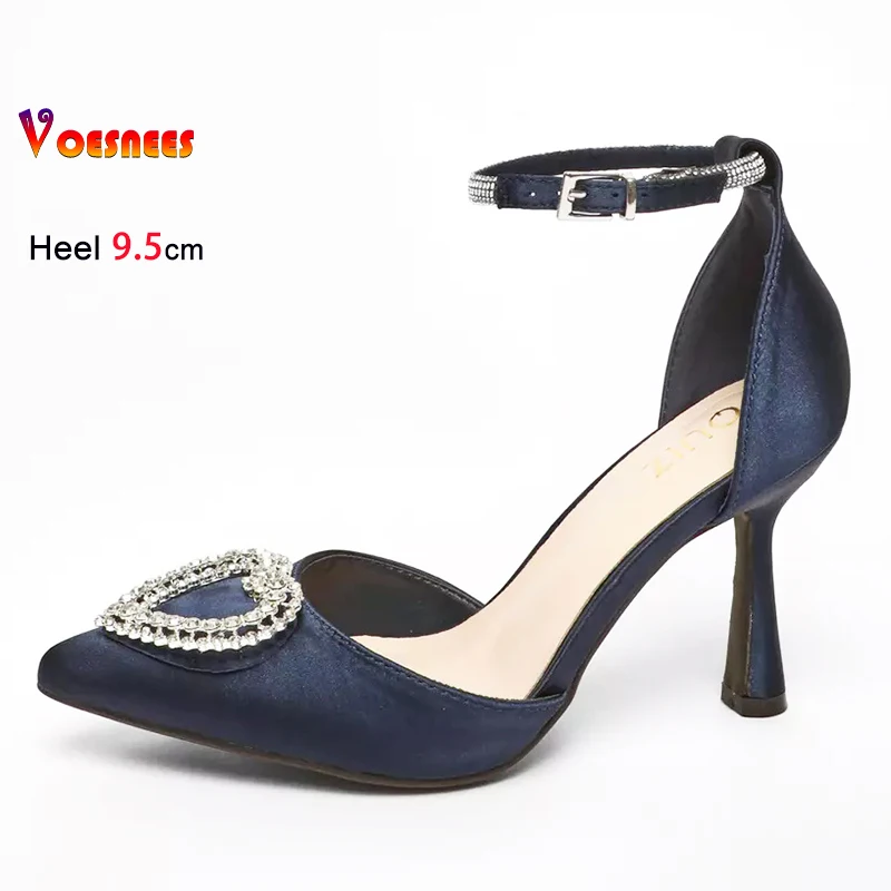 

Summer Satin Elegant Women Shoes Party Banquet High Heels 9.5CM Stiletto Glitter Rhinestone Versatile Pointed Sandals For Ladies