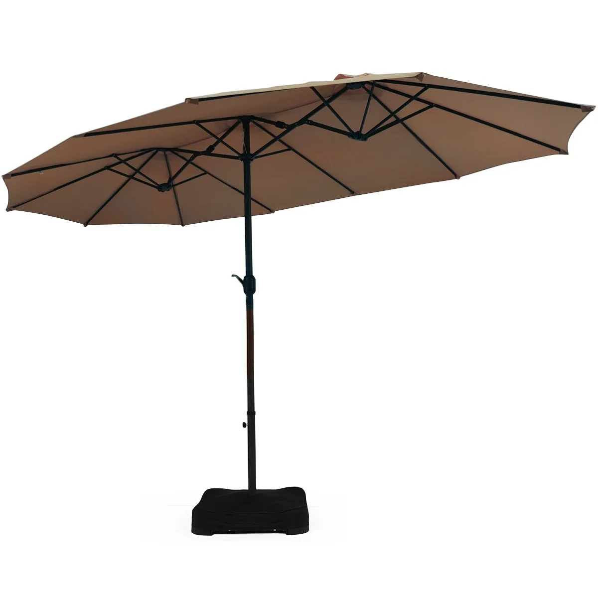 

15 Ft Patio Double Sided Umbrella Outdoor Market Large Umbrella w/Base Tan