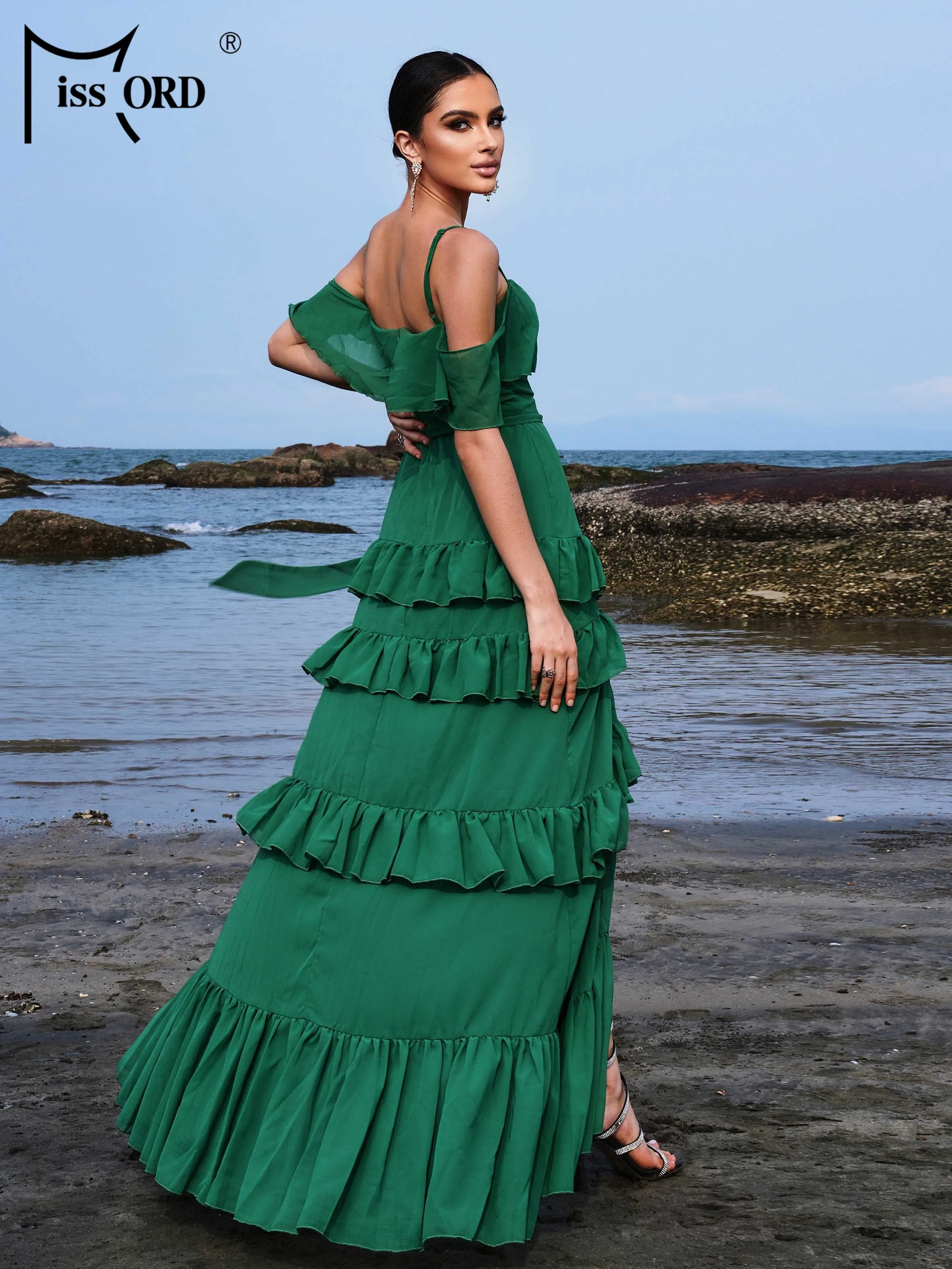 Missord New Green Summer Elegante spacco da sera Matrimonio Festa di compleanno Elegante bellissimo abito maxi di lusso di alta qualità da donna