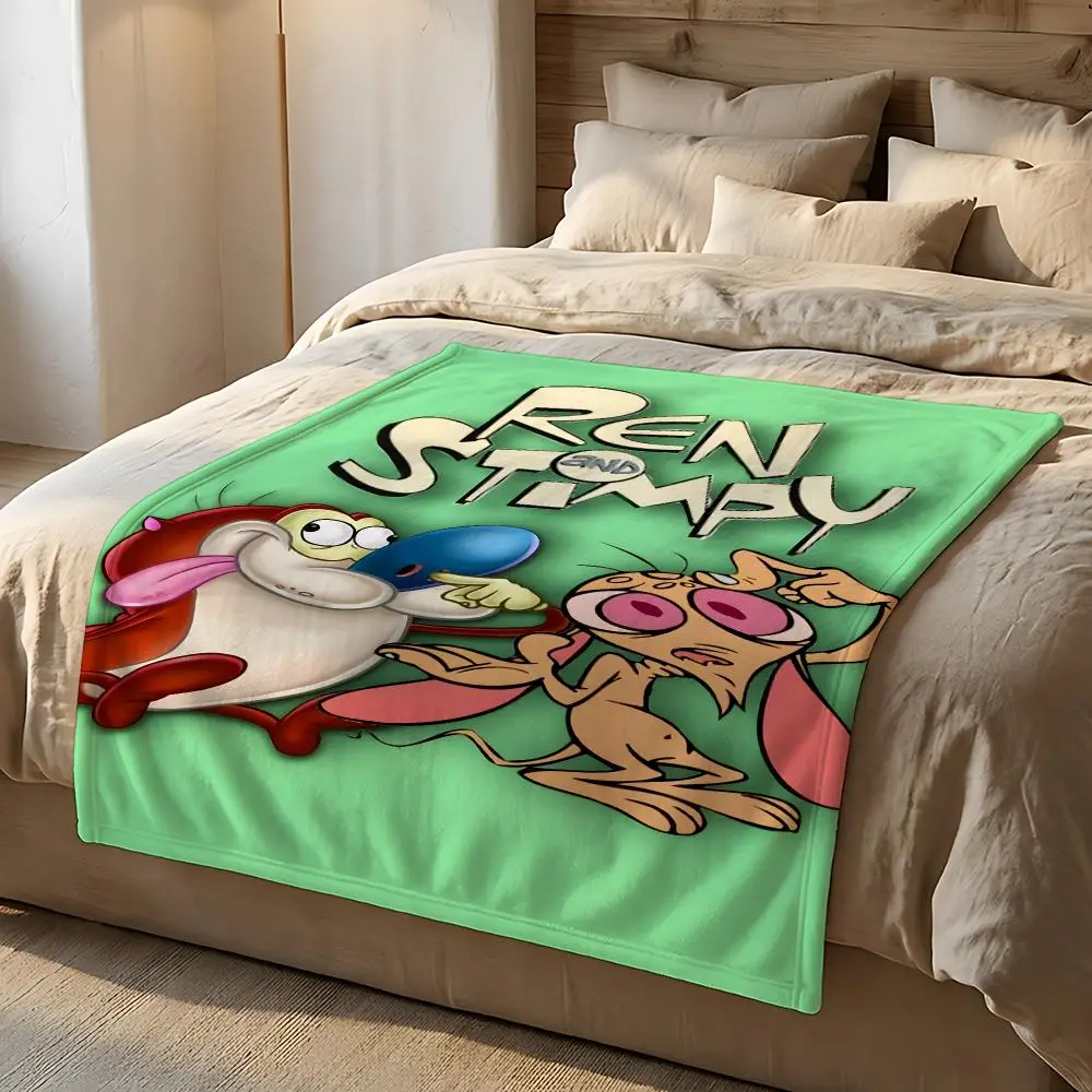 Animated Series The Ren & Stimpy Show Throw Short Plush Throw Blanket Soft Skin-Friendly Multi-Scene Home Office