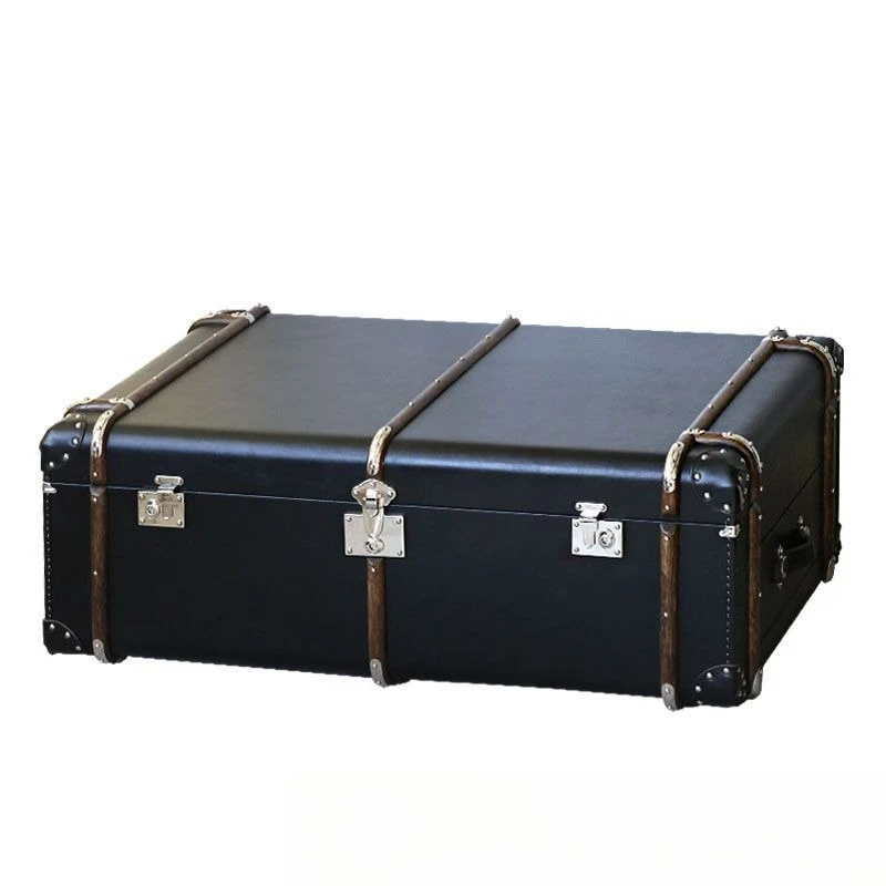 

American coffee table living room retro oil wax leather coffee table French antique villa cigar bar American coffee table