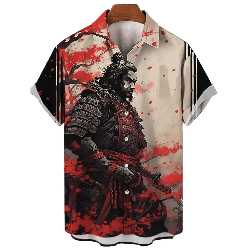 Vintage Japanese Samurai Hawaiian Retro Shirt For Men Social Blouse 3d Short Sleeve Tops Harajuku Streetwear Summer Man Clothing