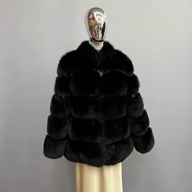 Real Fur Coat for Women, Natural Fox Fur Jacket, Standing Collar Coat, Authentic Fashion, Luxury, Free Shipping, 2023