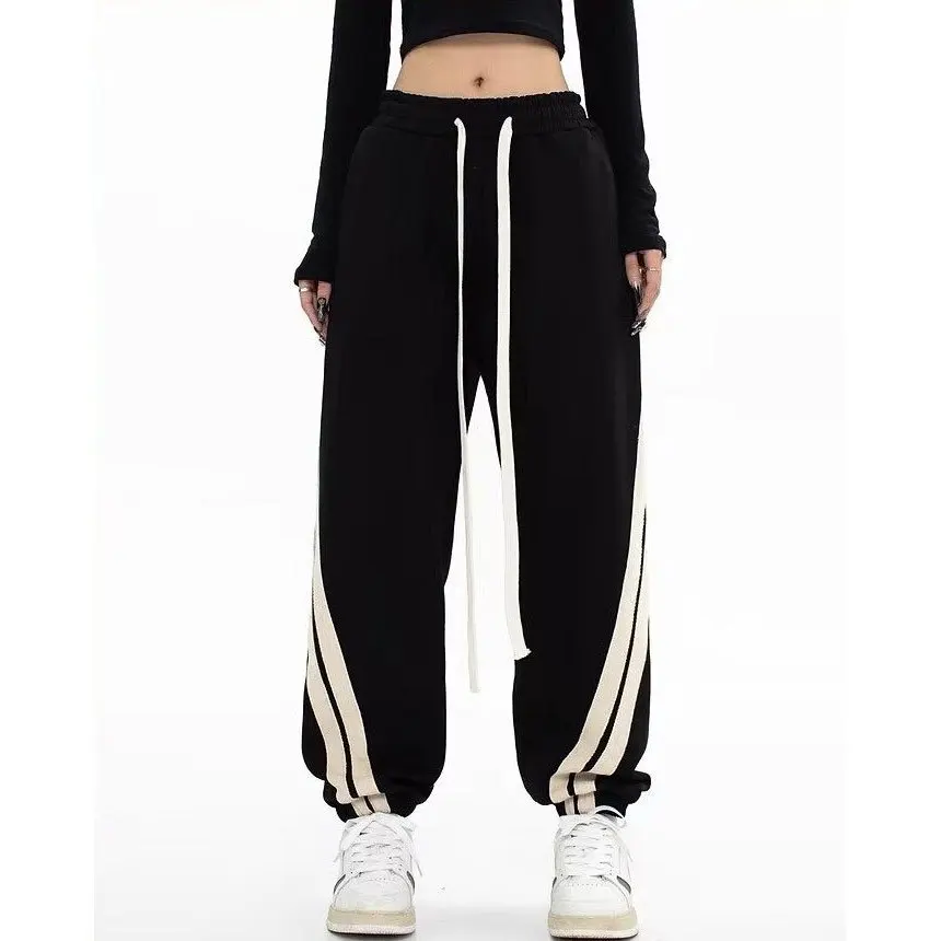 

2024 Spring Autumn New Women Striped Trousers Sports Unisex Jogger Pants Street Chic Casual Sweatpants High Waist Wide Leg Pants