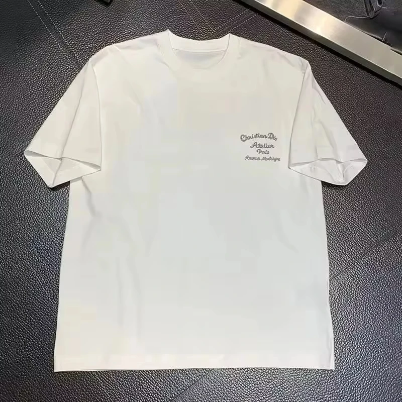 2025 العلامة التجارية الأوروبية العصرية الجديدة الراقية الفاخرة العلامة التجارية القطن الخالص تي شيرت موضة قصيرة الأكمام الرجال والنساء نفس القمة #2