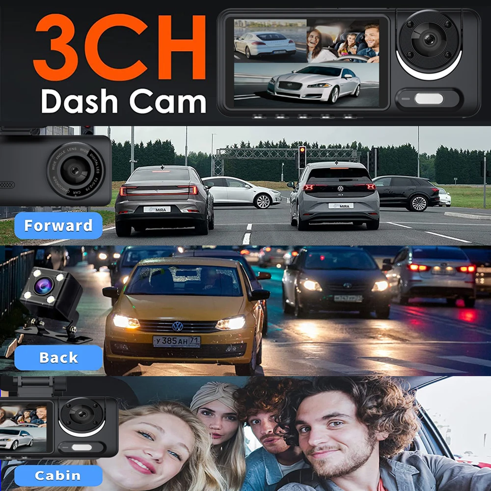 Wifi 3 canali Lens Car Dvr Camera Dash Cam HD1080P interni veicolo Mini registratore Video Dashcam Camcorder Black Box