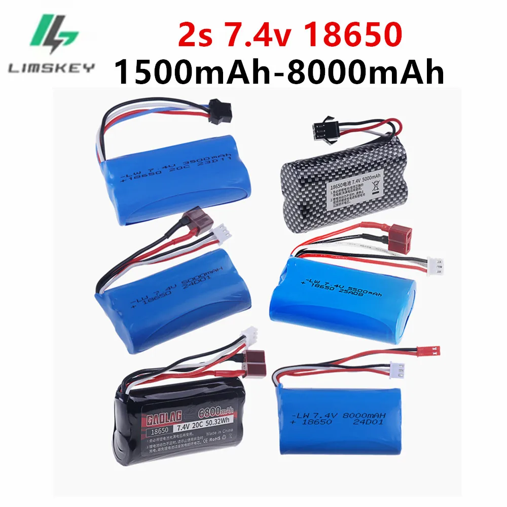 Batterie li-ion 7.4V 1500/3000/5000/6800/8000mAh 18650 2S pour Wltoys144001 12428 12423 10428 Q39 MN82 MN128 MN78 RC, pièce de bateau et de voiture