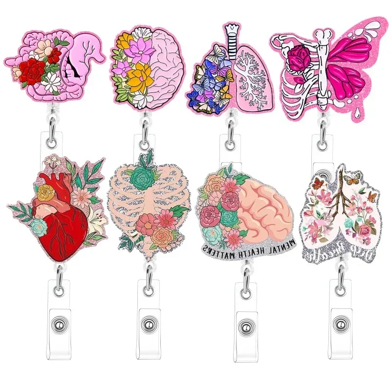 New Arrival Nurse Badge Reels Retractable Badge Holders With Alligator Clip Organ Heart Id Badge Clip For Doctor Nursing Student