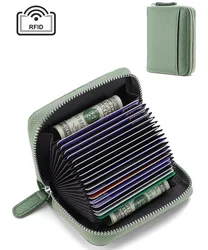14/20 Slots Credit Card Holder Wallet RFID Blocking Slim Genuine Leather Card Organizer Zipper Pocket ID Card Pouch Coin Purse
