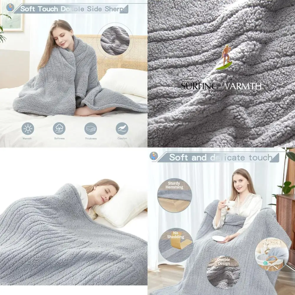 

Double-Sided Sherpa Electric Blanket with 6 Heat Levels, 10-Hour Auto-Off, 84x90 Arctic Grey