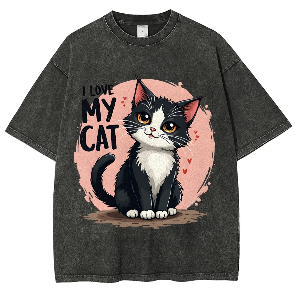 

Y2k Graphic Tee, Fun Slogan with Cute Cat Print, Affectionate & Playful Woman Clothes, Soft Fabric for Cat - Loving Casual Looks