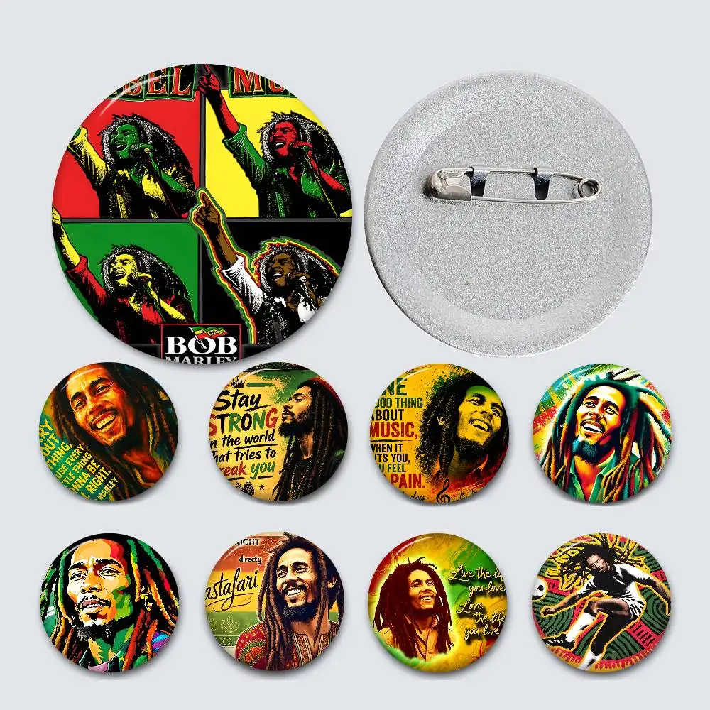 Bob Marley Reggae Music 58mm Handmade Brooch Cartoon Cosplay Badge on Backpack Jewelry Accessories Gifts