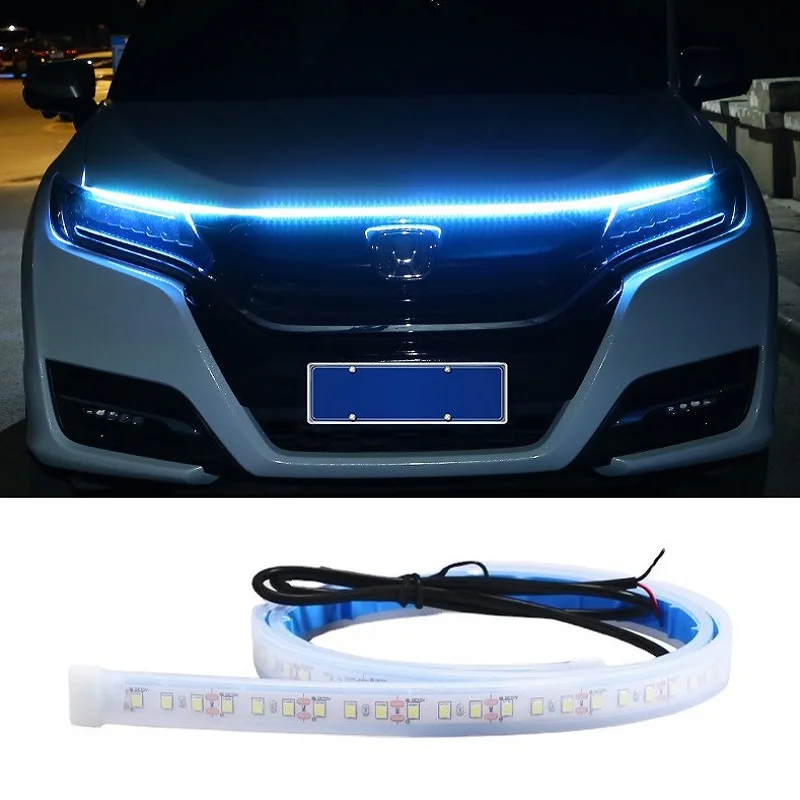 Car Hood Daytime Running Light Strip Waterproof Flexible LED Auto Decorative Atmosphere Lamp Ambient Backlight Universal 12V