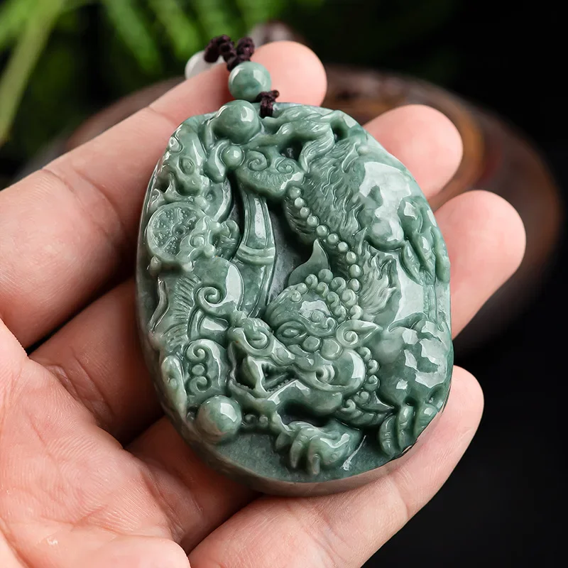 

Burmese Jade Pixiu Pendant Emerald Carved Charms Necklace Jadeite Pendants Real Jewelry Gifts for Women Natural Amulets Green