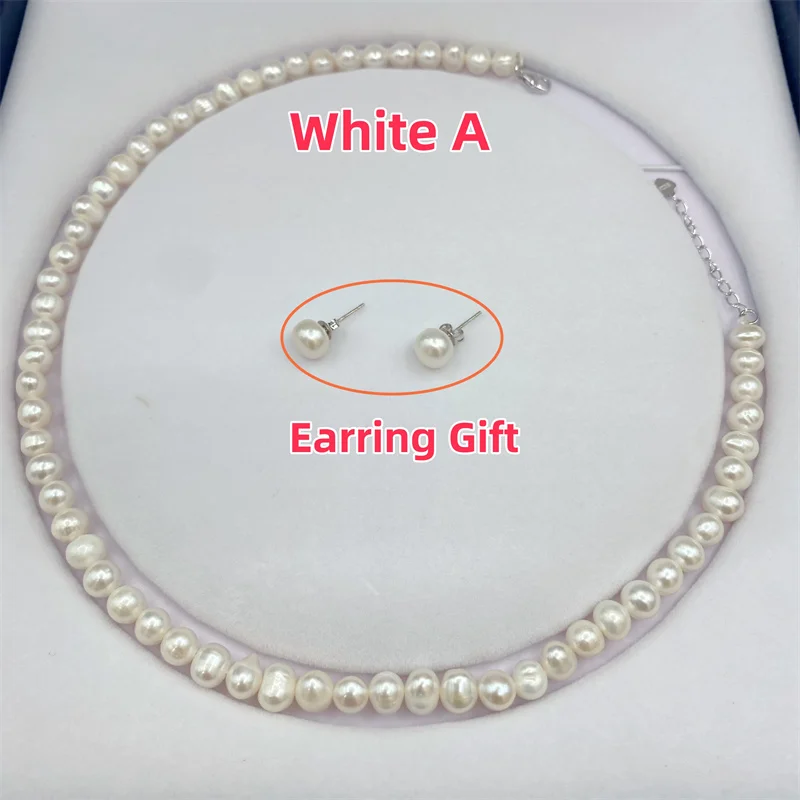 

New Trend Wedding Party Jewelry Fresh water Pearl Round Pearl Choker Necklace 6-7mm A 3A Quality For Women Elegant Necklaces Set