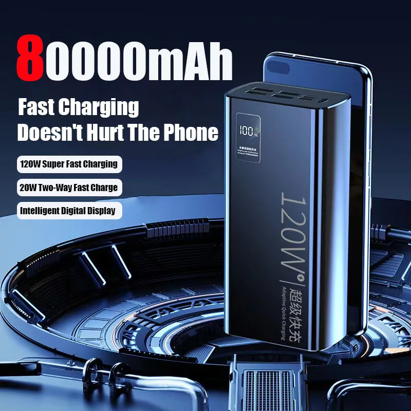 80000mAh Ultra Large Capacity Portable Fast Charging Power Bank Supporting 120W Fast Charging Suitable For Xiaomi IPhone Huawei