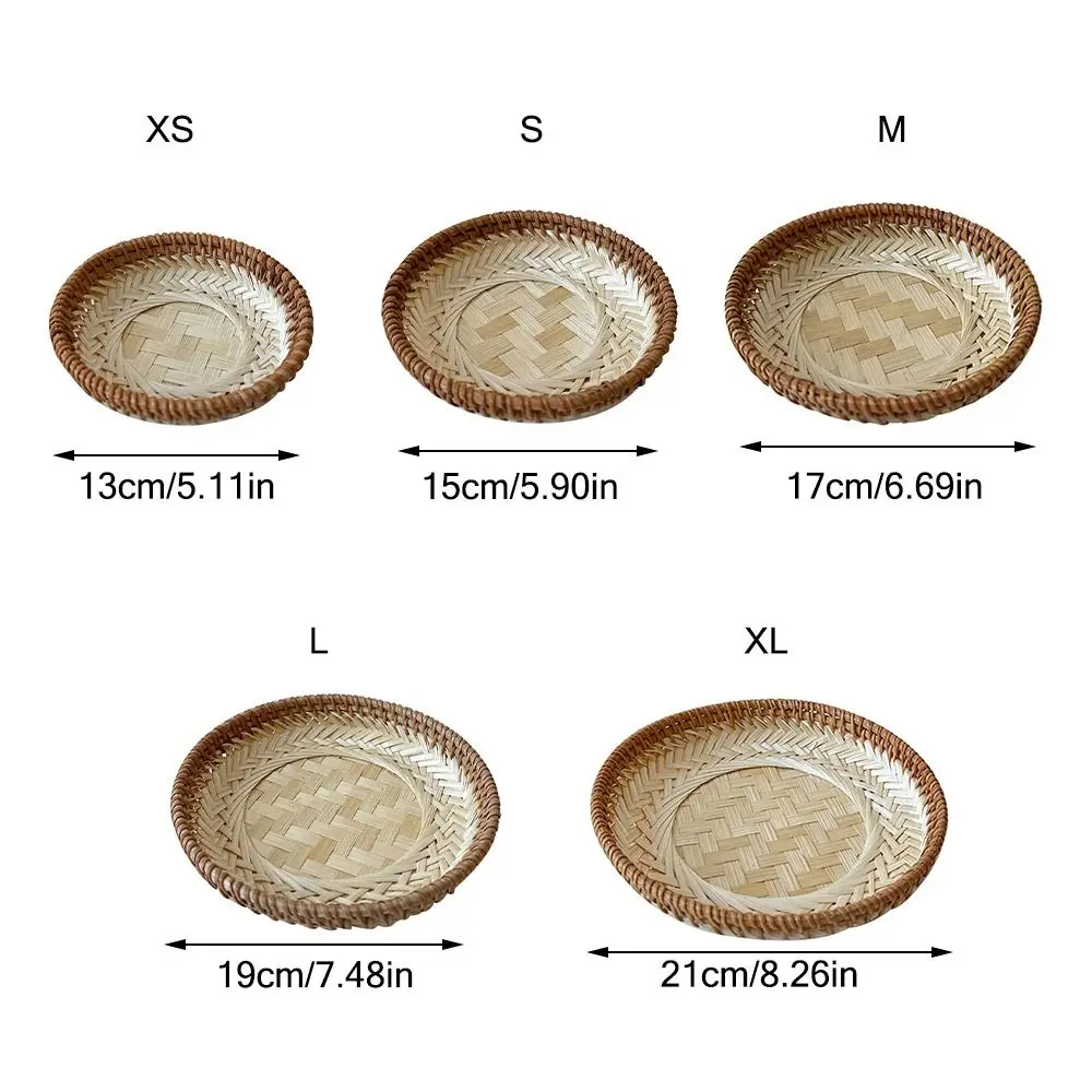 Round Storage Basket Brown&Beige Bread Fruit Display Platter Woven Vegetables Candy Snacks Kitchen Organization Basket