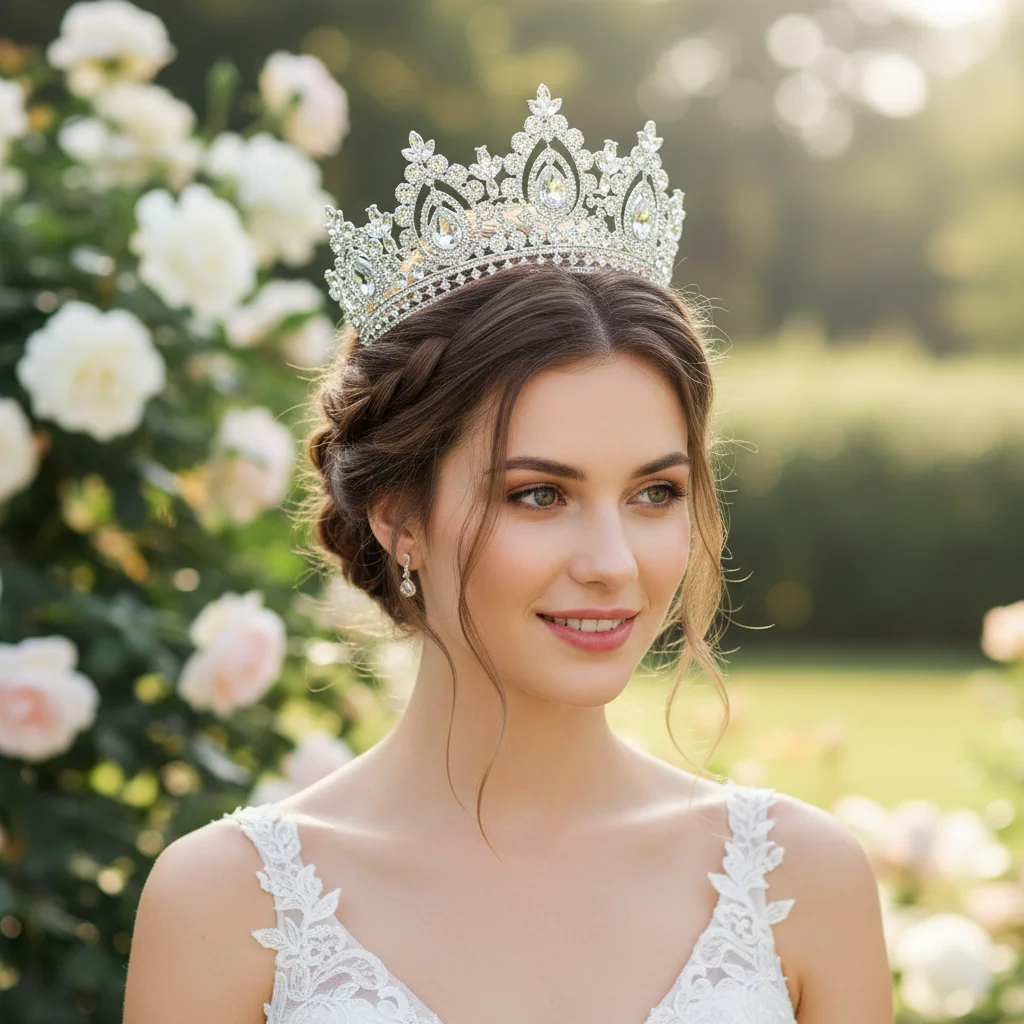 クリスタル-ブライダル-ティアラ-ヴィンテージ-クイーン-スタイル-ヘアアクセサリー-結婚式・プロム用