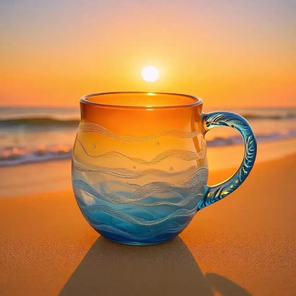 Sea Glass Wave Mug for Beach Lovers Textured Sea Wave Design Ocean Theme Coffee Mug for Drinking Whiskey Juice Liquor Tea Coffee