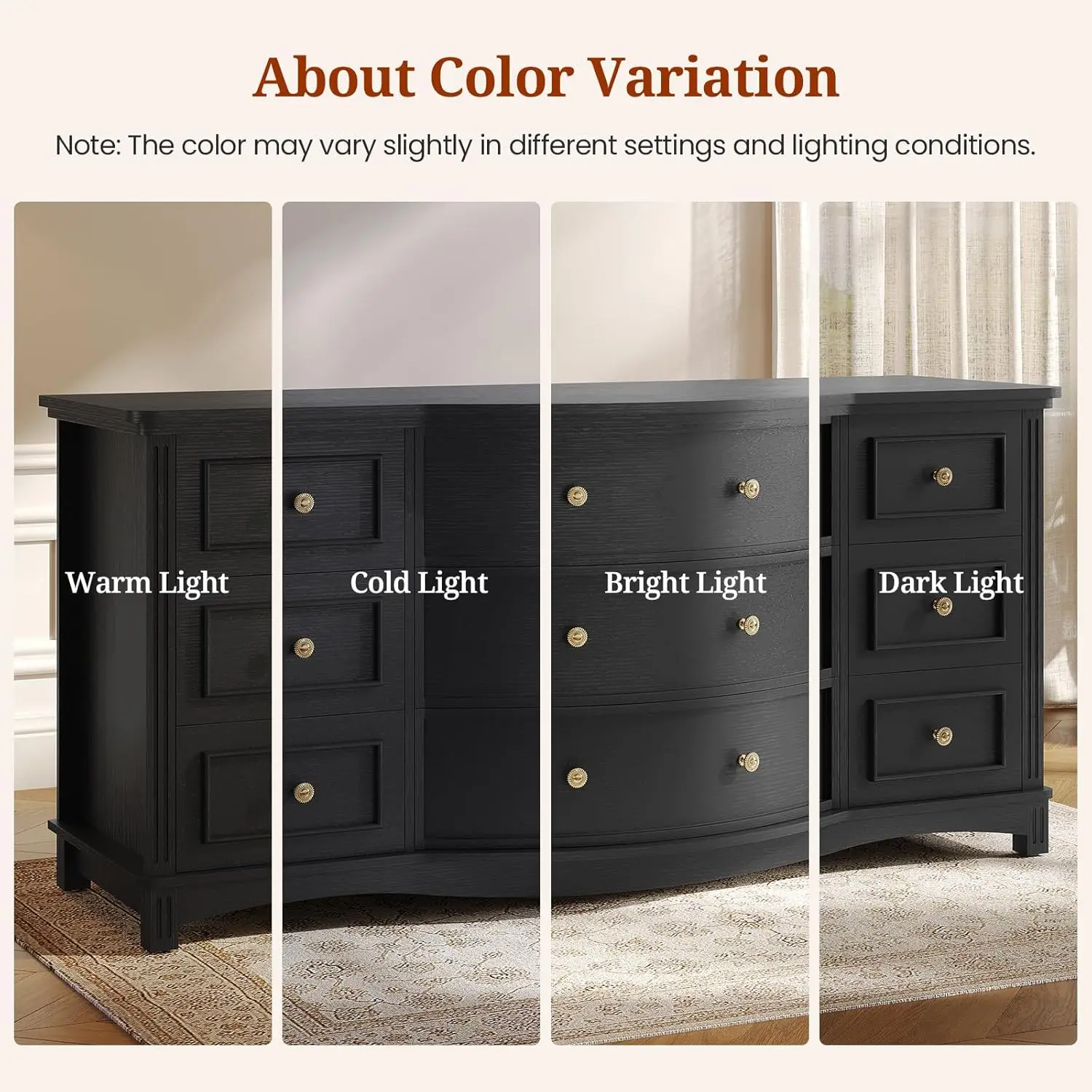 #￥9-Drawer Wide Dresser Arc Front Roman Column Bedroom Storage 55in Long, Customized view 6