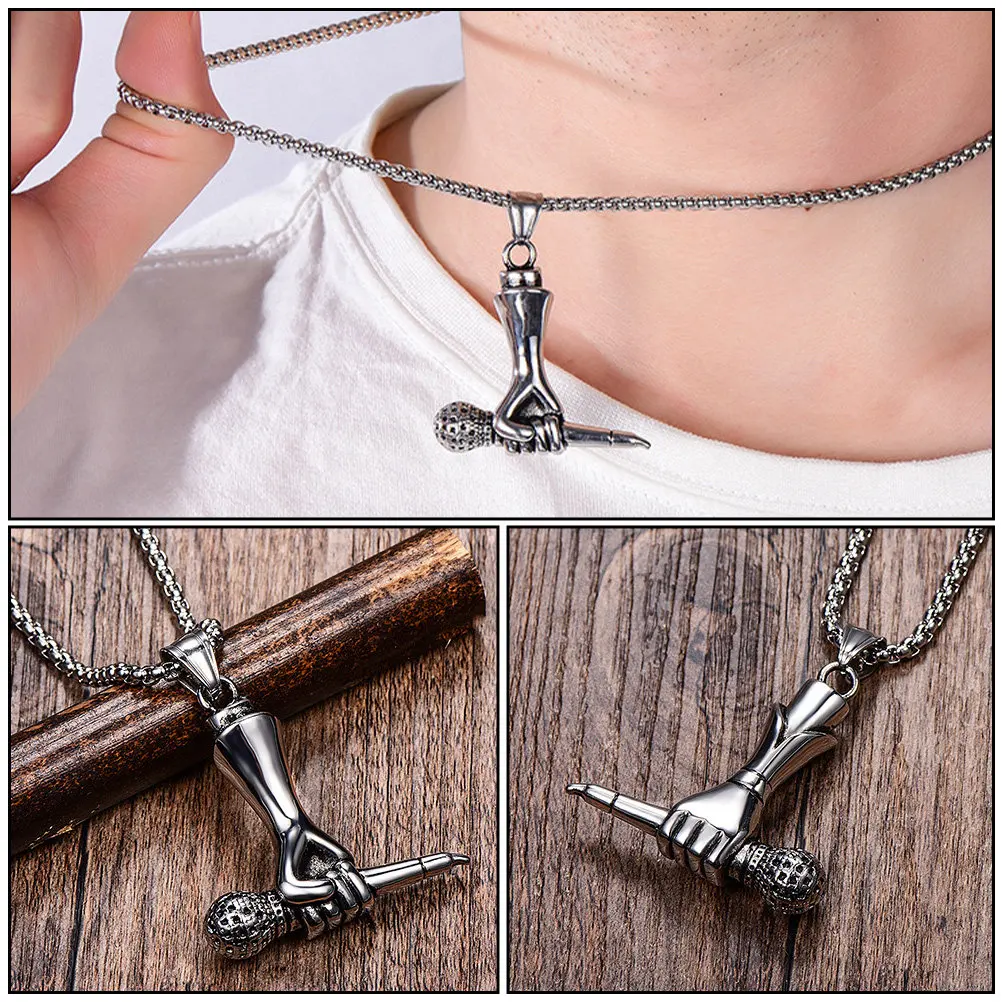 1Pcs Creative Microphone Pendant Necklace Titanium Steel Delicate Neck Decor for Men Stylish Male Jewelry Party Costume