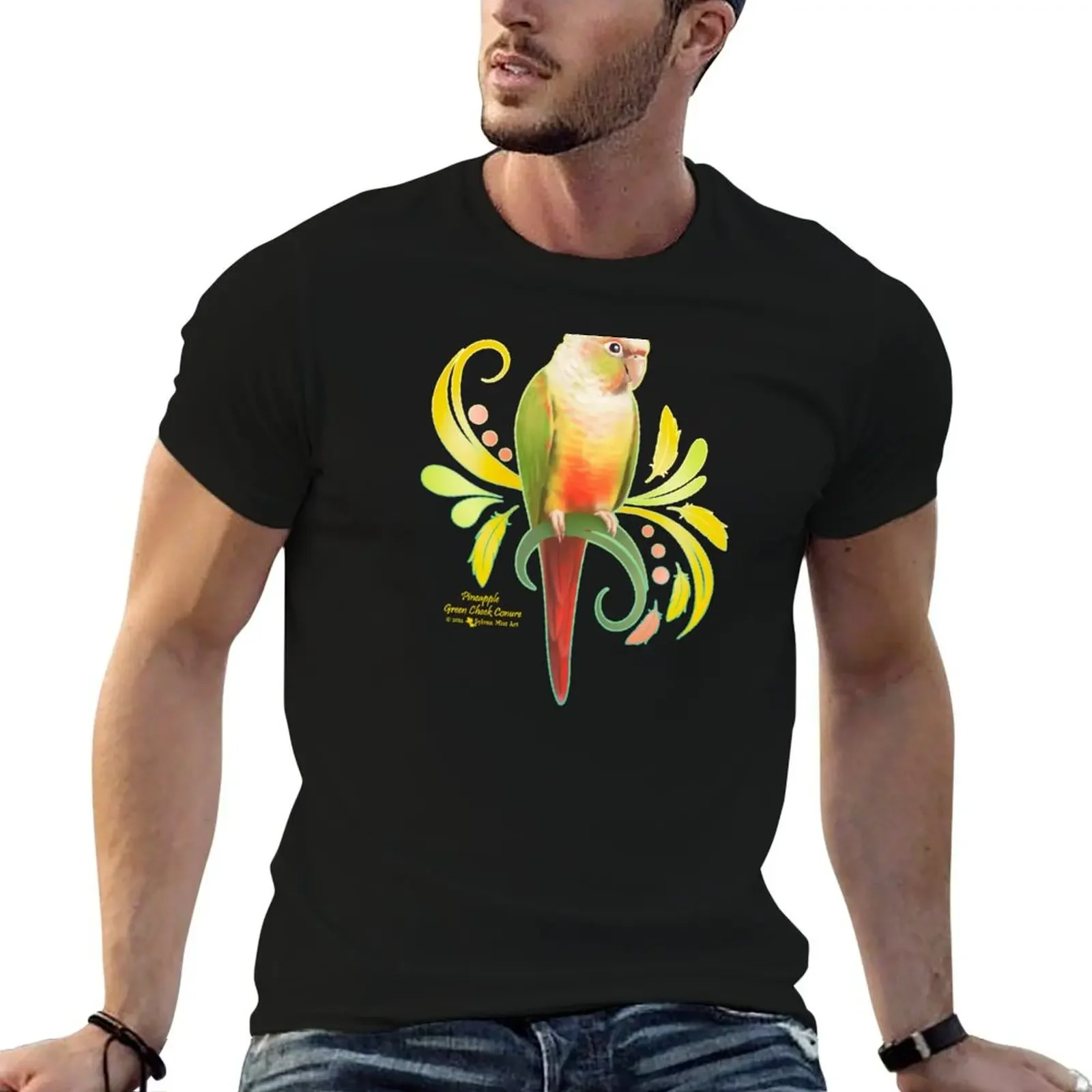 

Pineapple Green Cheek Conure T-Shirt blacks topping Men's t-shirts
