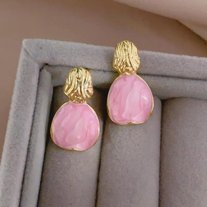 925 Silver Needle Korean Fashion Pink Stud Earrings For Women Jewelry 2026 Trending New Fairy Vintage Geometric Earrings Gifts