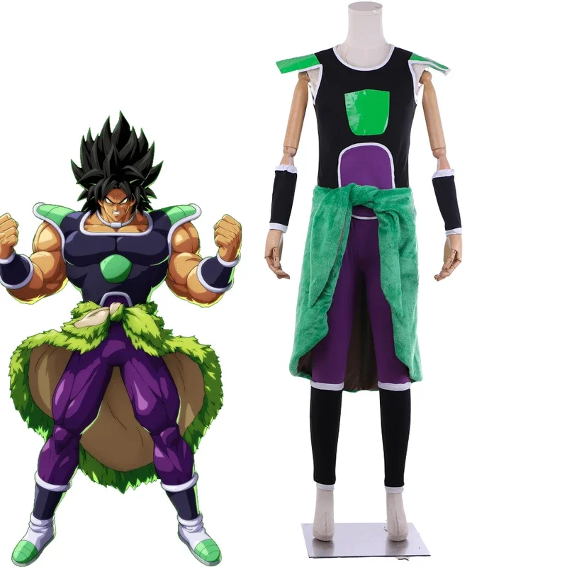 Anime Broly Cosplay Costume Adult Men's Top and Purple Pants Full Suit Halloween Carnival Partywear Outfifts