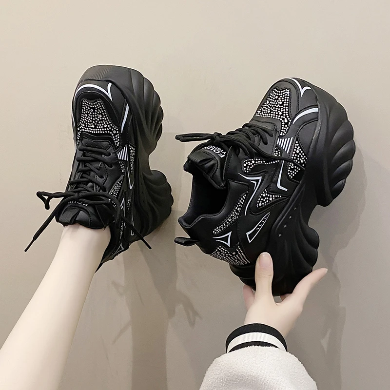 جديد إمرأة منصة أحذية رياضية غير رسمية 10 سنتيمتر عالية الكعب الربيع الرياضة أحذية من الجلد تنفس المدربين أحذية رياضية مكتنزة Zapatos Mujer #2