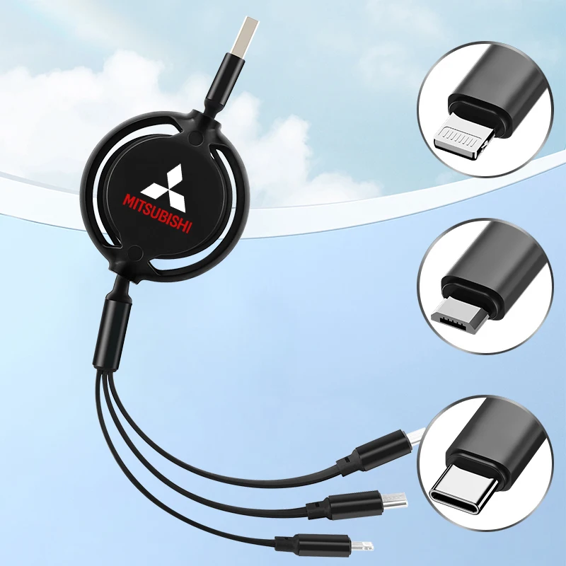 Cable USB 3 en 1 para coche, Cable de carga rápida Micro USB tipo C para Mitsubishi Pajero Sport Outlander ASX Lancer