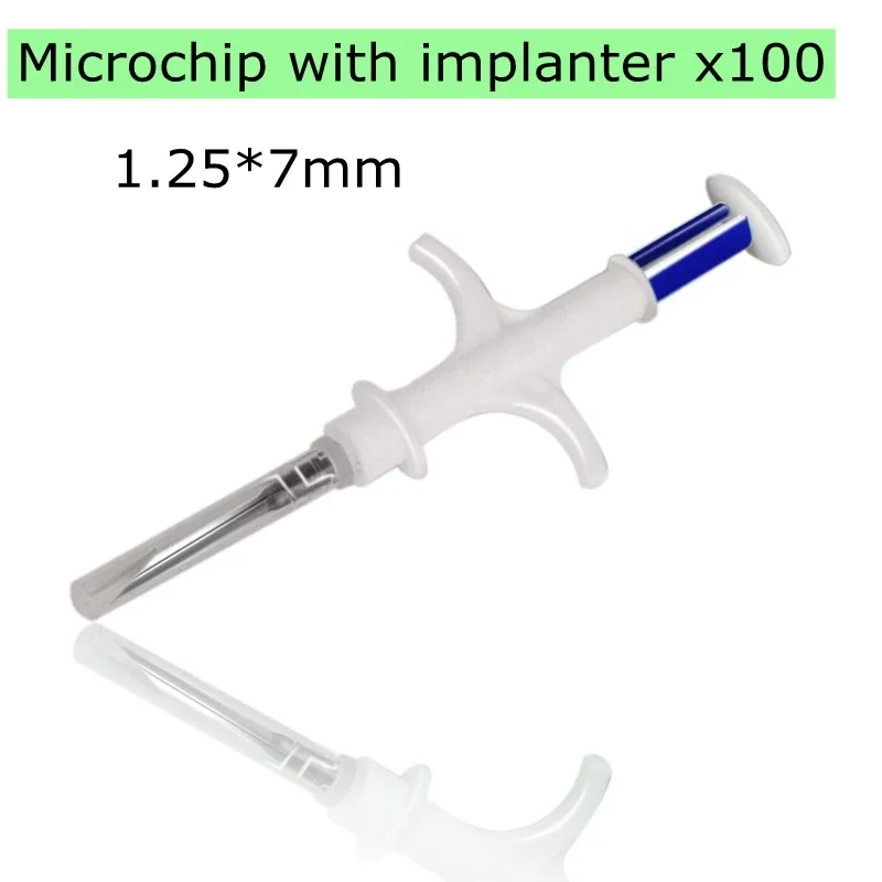 

ISO Compliant 1.25*7mm Microchip Implant Kit with Glass Injector and 100 RFID Syringes for Small Animal Identification