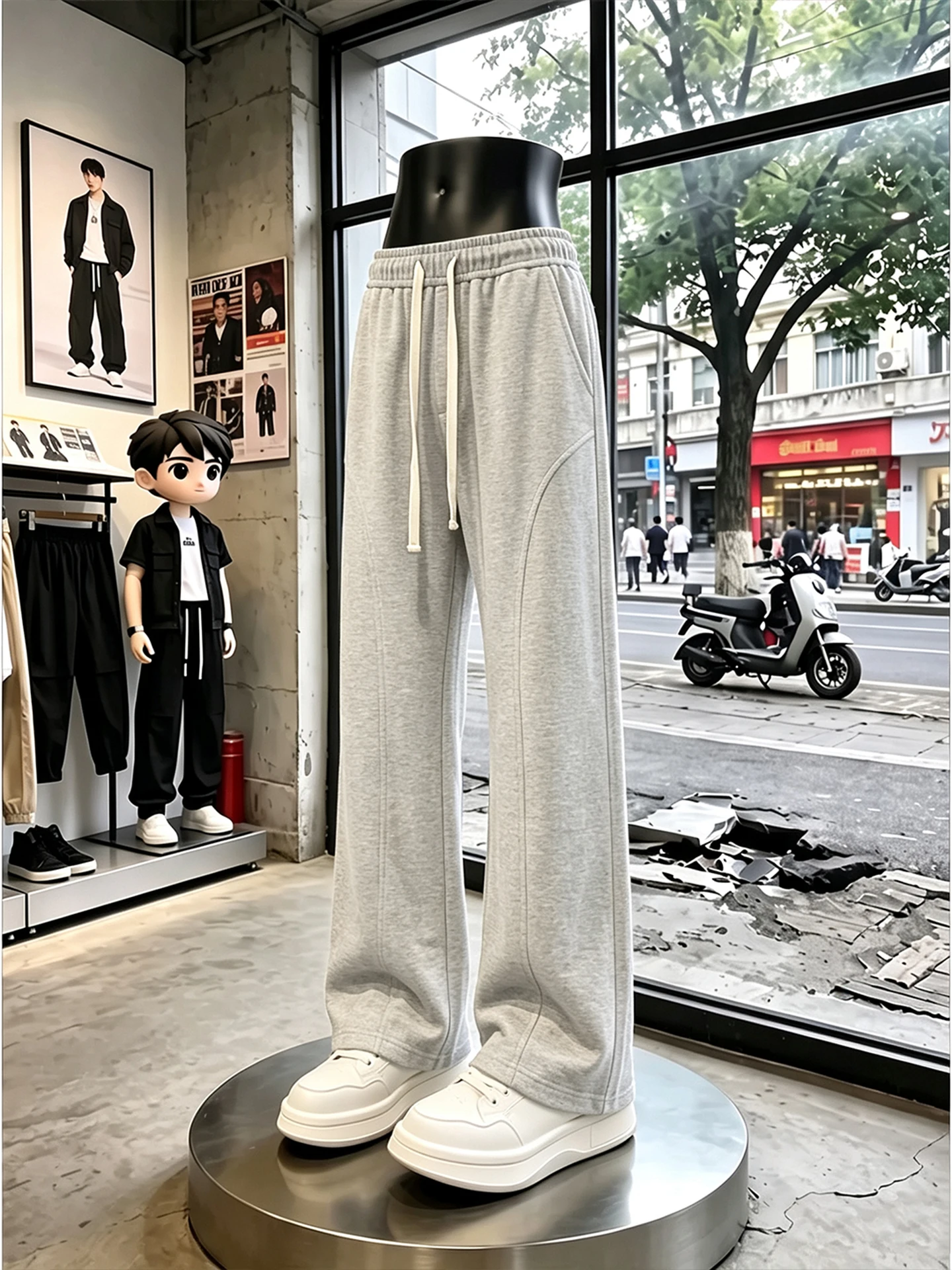 Light Grey Straight Leg American Sport Casual Pants Men's Early Autumn Slimming Diagonal Cut Bootcut Trousers Fashionable You...