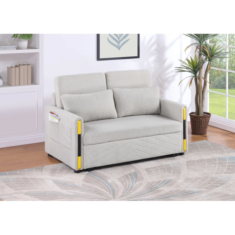 

Percy 55.5W Beige Teddy Velvet Sleeper Loveseat with Dual-Pull Sleeper Design