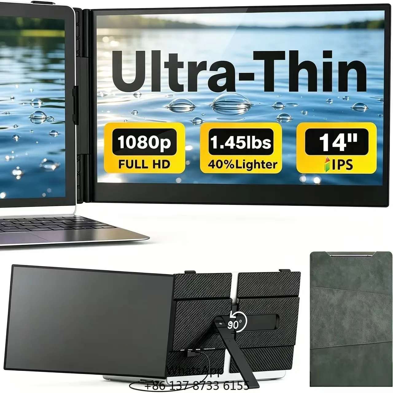 

14'' FHD 1080P Ultra-Slim Usb Monitor Dual Extender Laptop Single Type-C One-Cable Connection For Digital Nomads Office Meeting