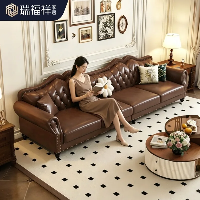 American sofa solid wood antique retro corner buckle sofa combination small apartment living room office wine cabinet furniture