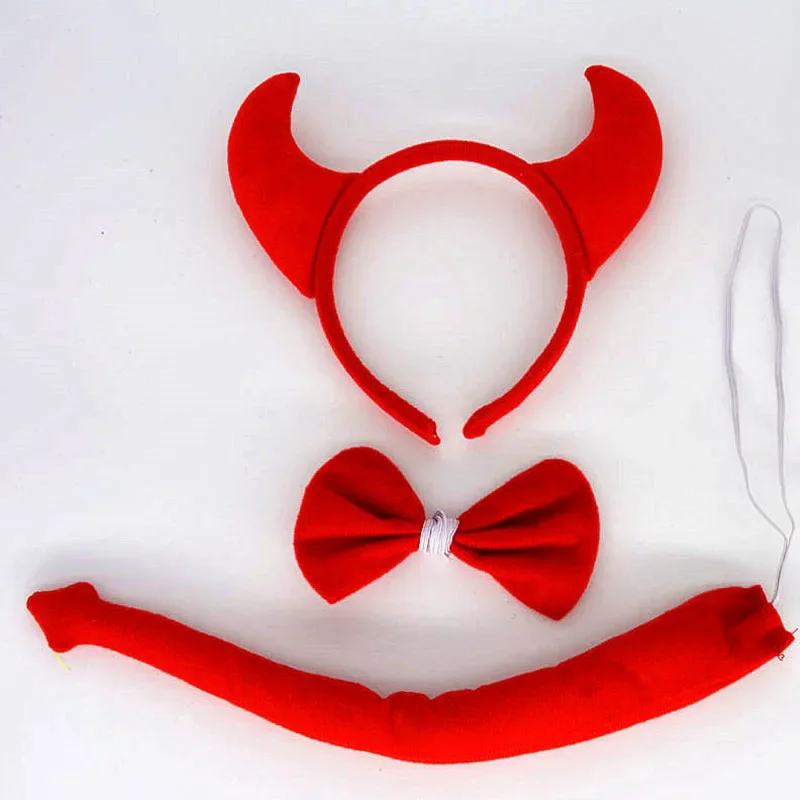 ตุ๊กตาผู้ใหญ่เด็กปาร์ตี้ปีศาจปีศาจแถบคาดศีรษะ Bow Tie Tail วันเกิดแฟนซีชุดสัตว์ผมฮาโลวีนเครื่องแต่งกายคอสเพลย์