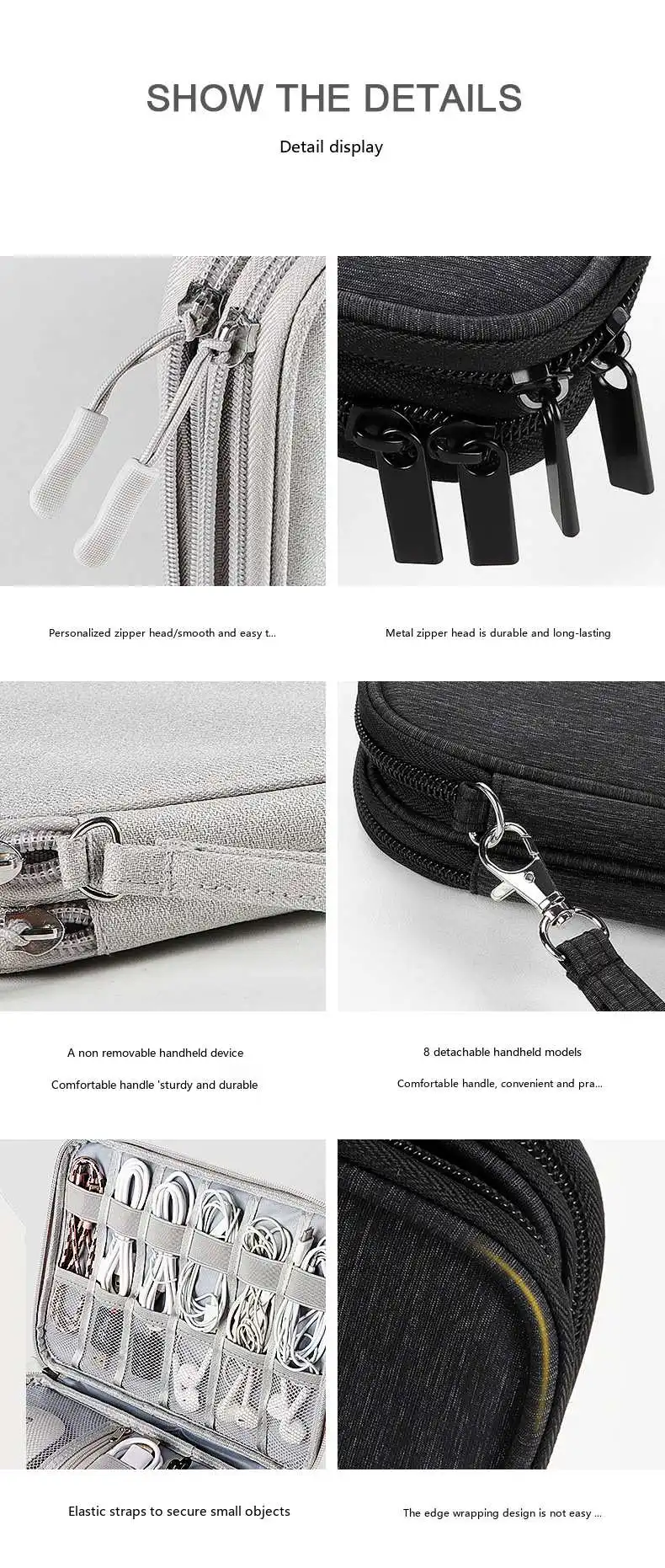 Große Kapazität Digitale Zubehör-Aufbewahrungstasche Wasserdichter Kabel-Organizer-Beutel für Kopfhörer und USB-Laufwerke – Detail 19