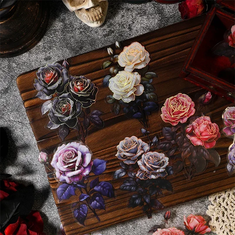 10Sheets Floral Sticker Phantom Background Night Gothic Rose Materials School Supplies DIY Handbook Scrapbook 157*98MM