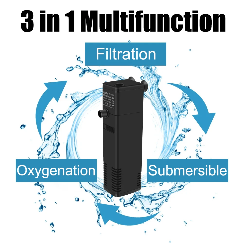 EU Plug Aquarium Fish Tank Oxygen Increasing Pump Low Level Water Submersible Water Filter Pump Turtle Tank Filter
