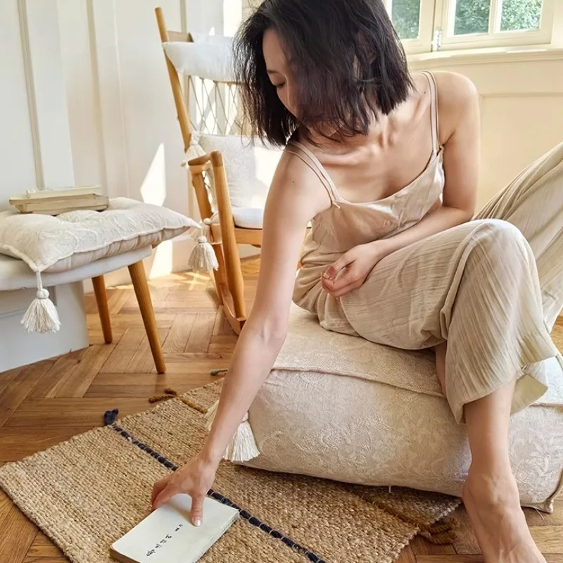 Linen sitting pier heavy industry embroidery pier sitting futon removable washable living room foot pier terrace B & B