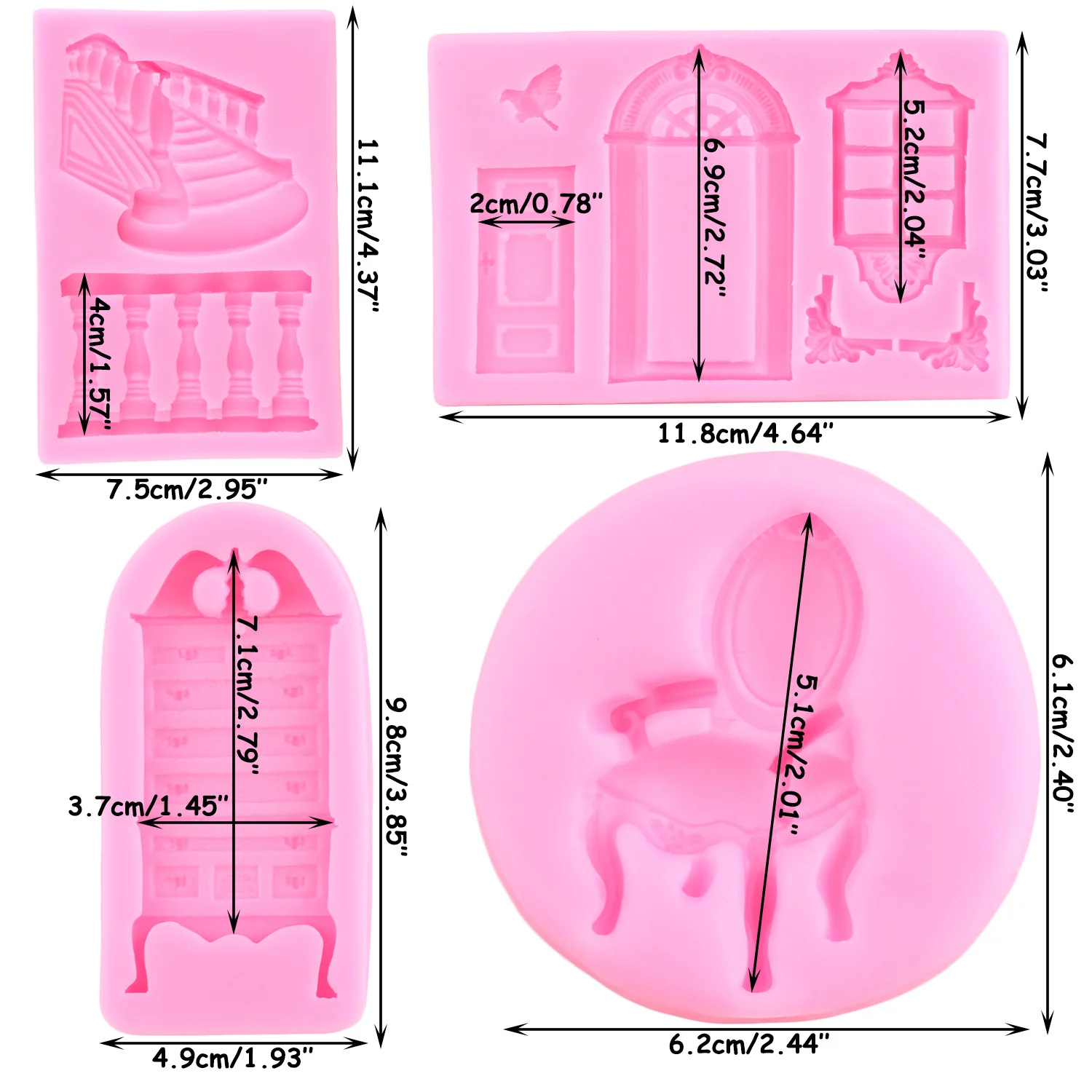 Retro Window Door Silicone Mold Stair Railing Fondant Molds Cake Decorating Tools Cabinet Candy Clay Chocolate Gumpaste Moulds