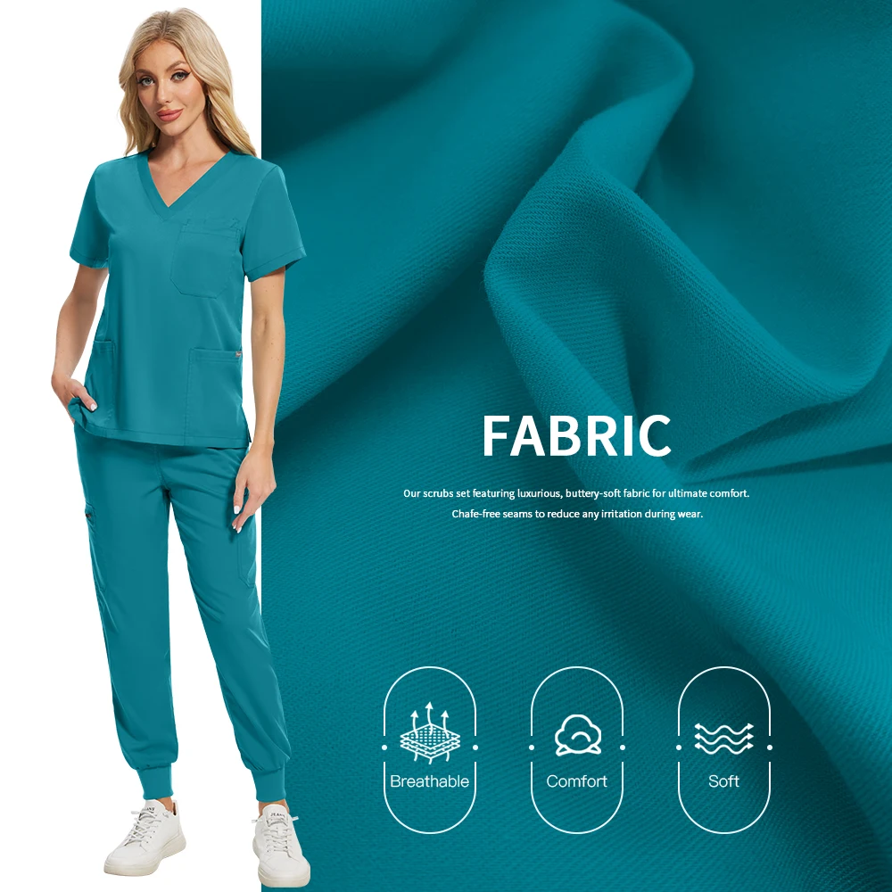 Uniformes de soins infirmiers de dentisterie à col en v de nombreuses couleurs, ensembles d'anesthésiste pour femmes, uniformes médicaux pour femmes, pantalons à jambes de jogging, ensembles d'infirmière médicale